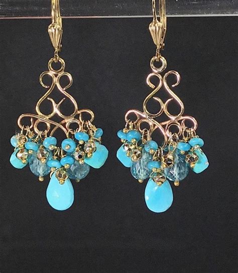 Turquoise Chandelier And Handmade Chandelier Gold Earring Gold Bar