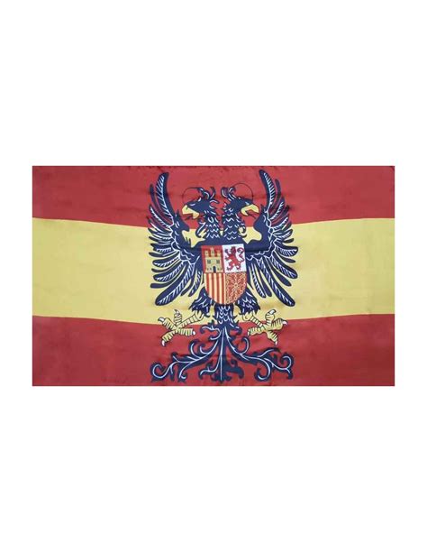 Bandera De España Con El Águila Bicéfala En Raso De Alta Calidad