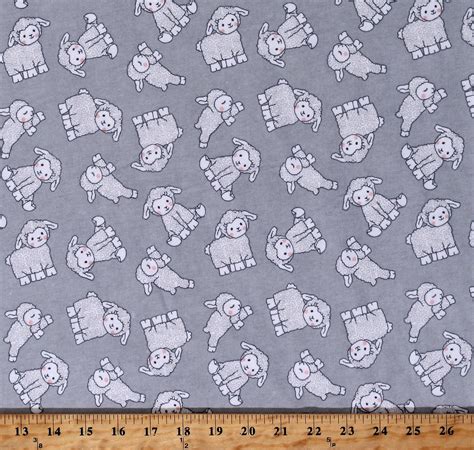 Flannel Lambs Sheep Baby Animals On Gray Kids Childrens Babies Cotton
