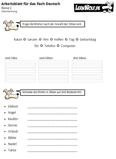 Deutsch übungsblätter zum ausdrucken : Übungen Deutsch Klasse 2 kostenlos zum Download - lernwolf.de