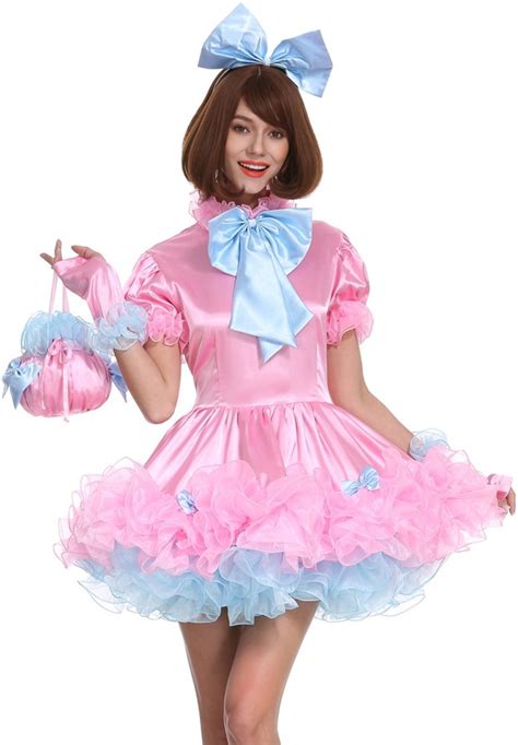 Gocebaby Women Sissy Lockable Maid Bow Pink Dress Stain Puffy