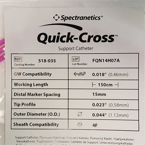 Spectranetics Quick Cross 518 035 Support Catheter 4f 0018 X 150cm