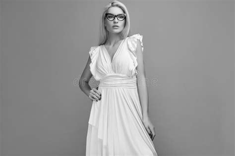 Gorgeous Sensual Blonde Woman In Fashion White Dress Stock Image