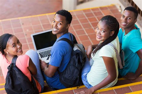 Group Of Happy College Students Looking Back Forward Together