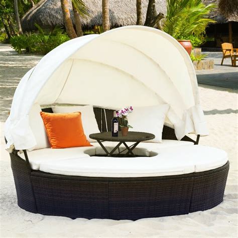 Hillsdale furniture montgomery daybed the stylish daybed with trundle in brown finish provides a faux leather upholstery, the back side of the bed designed of black backing material canopy daybed walmart day beds for adults wicker outdoor daybed with. Red Barrel Studio Patio Round Daybed Rattan Furniture Sets ...