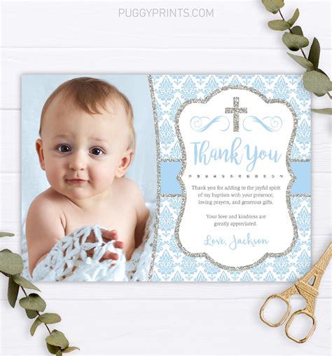 Boy Baptism Thank You Card With Photo Editable Template Etsy In 2022