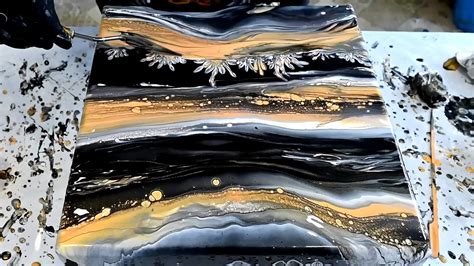 Fiona Art Swipe Acrylic Pour Painting Landscape Fluid Art With Black