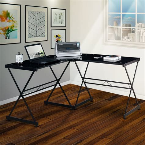 Buy Techni Mobili L Shaped Glass Computer Desk Black Online At Lowest Price In India 1600431795