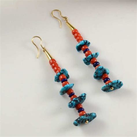 Harvey Begay Gold Coral Turquoise Earrings Gold Earrings
