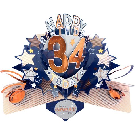 Happy 34th Birthday 34 Today Pop Up Greeting Card Cards
