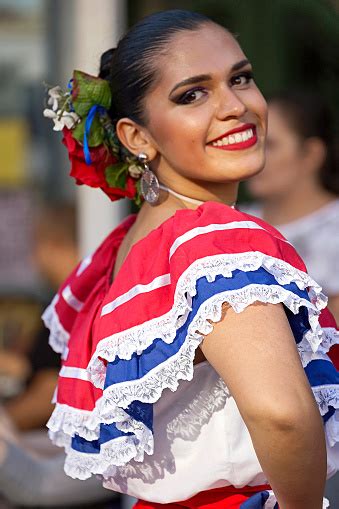 Young Woman From Costa Rica In Traditional Costume Stock Photo