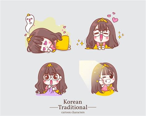 Premium Vector Korean Happy Cute Girls Character In Traditional