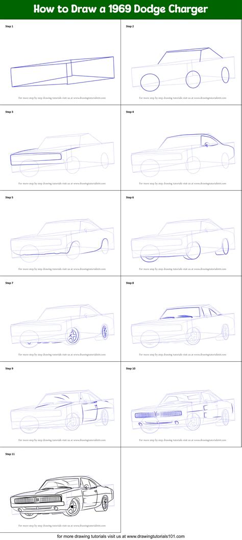 How To Draw A 1969 Dodge Charger Printable Step By Step Drawing Sheet