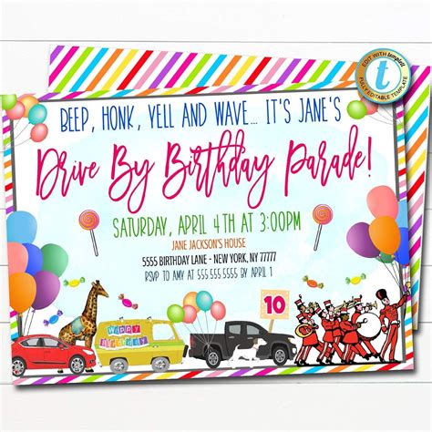 Drive By Birthday Parade Invitation Instant Download Editable
