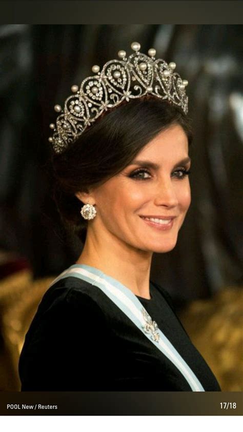 Queen Letizia Of Spain Wearing A Diamond And Pearl Russian Style Tiara