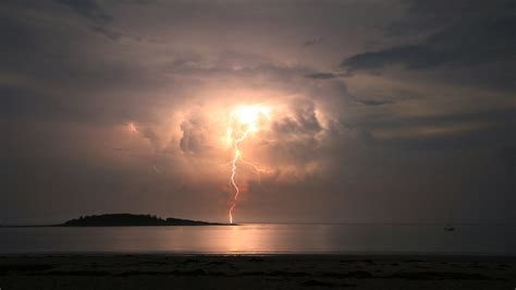 Lightning Storm Clouds Ocean Beach Hd Wallpaper Nature