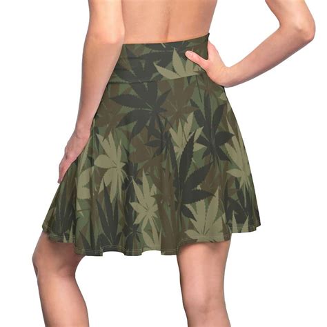 Hemp Leaf Camo Womens Skater Skirt Rastaseed Rastafarian Merchandise