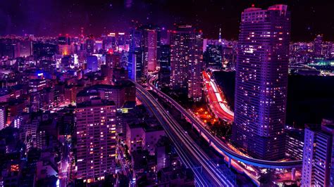 City Lights Wallpaper Shiodome City Center Japan Tokyo Minato Sky