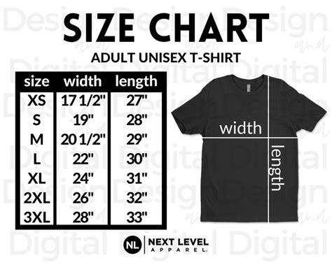 Next Level 3600 Size Chart Next Level Adult Unisex T Shirt Size Chart