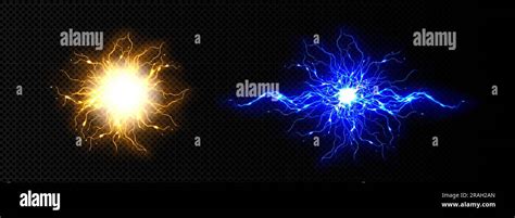 Realistic Set Of Lightning Bolts Isolated On Transparent Background