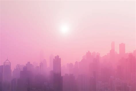 Download Light Pink Aesthetic City Skyline Wallpaper