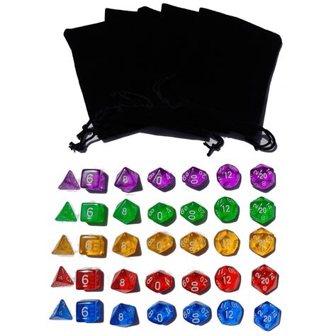 35 Polyhedral Dice Translucent 5 Complete Sets Of Rpg Dice With 5