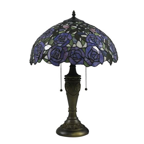 16 Inch European Retro Tiffany Table Lamp With Purple Rose Pattern Glass Shade