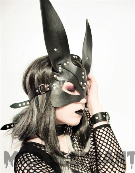 black leather bunny mask bdsm leather rabbit mask madelephantshop