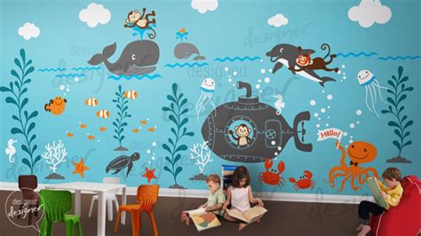 Modern Kids Wall Decor Tree Wall Mural Underwater Wall
