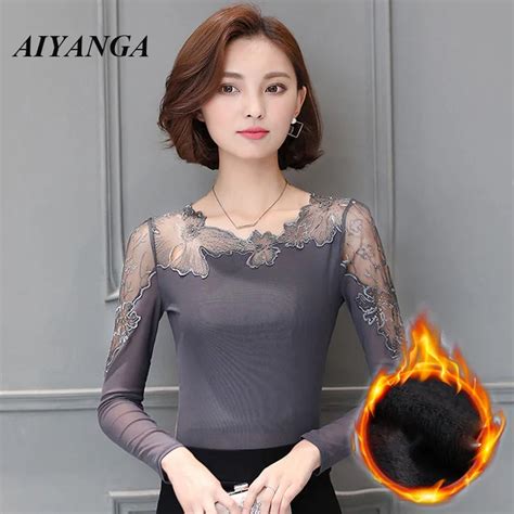 new lace women s clothing 2021 autumn long sleeve mesh tops o neck t