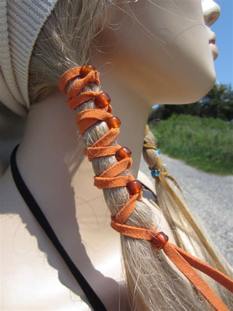 Leather Hair Ties Wraps Ponytail Holders Beaded Bead Etsy