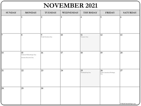 Calendar for year 2021 (united states) printing help page for better print results. November 2021 calendar | free printable monthly calendars