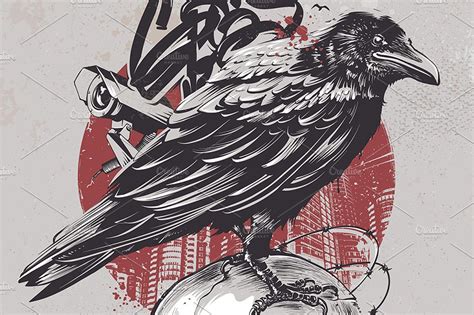 Crow On Skull Vector Art 20 Off Illustrations ~ Creative Market