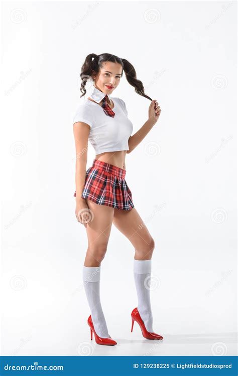 Young Schoolgirl In Short Red Skirt With Ponytails Stock Image Image