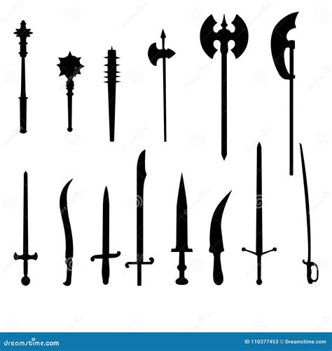 Set Of Medieval Weapons Silhouettes Stock Illustration Illustration