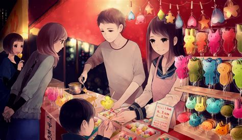 Anime Girls And Anime Boys With Candy ~ Traditional Japanese Festival