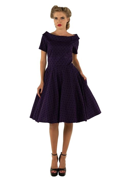 Darlene Retro Polka Dot Swing Dress In Purple Swing Dress Swing Skirt Dress Rockabilly Dress