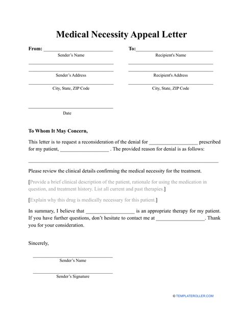 Appeal Letter Template For Medical Necessity