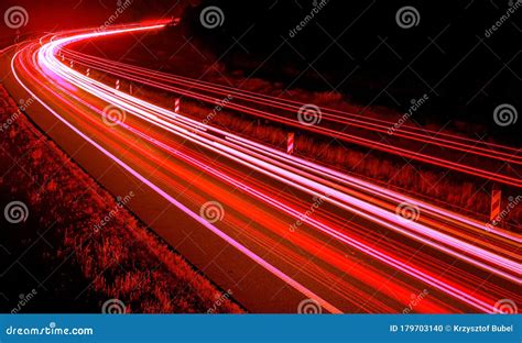 Red Car Lights At Night Long Exposure Stock Photo Image Of Painting