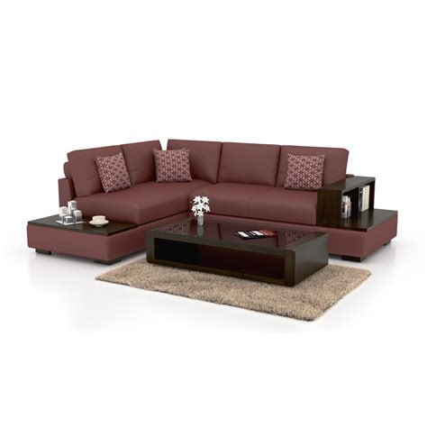 Funterior Funterio Lshape Wood Craft Leatherette Sofa Set Red Amazon