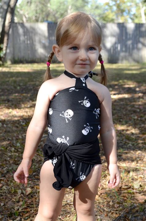 Baby Bathing Suit Classic Black With Skulls Print Punk Rock