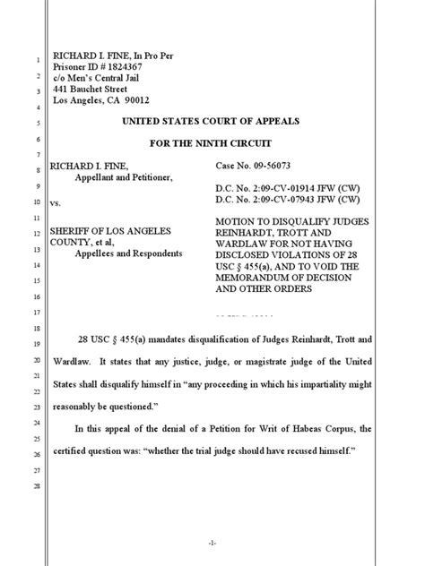 9th Circuit Appeal Dkt 65 Motion To Disqualify Judges Reinhardt