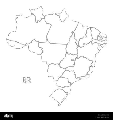 Brazil Outline Silhouette Map Illustration With Districts Stock Vector