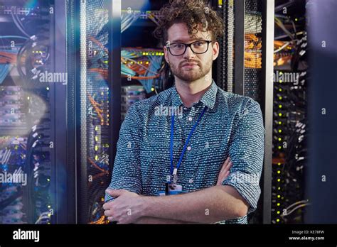 Portrait Confident Male It Technician In Server Room Stock Photo Alamy