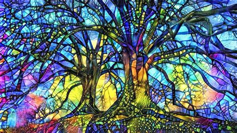 Tree Of Life Tree Art Print Stained Glass Trees Abstract Etsy