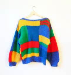 Wool Mohair Knit Vintage Colorblock Sweater Bold Statement Sweater