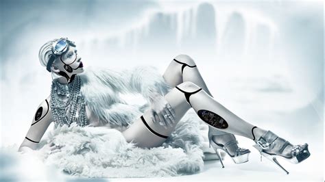 women digital art robot cyborg technology photo manipulation high heels stiletto goggles