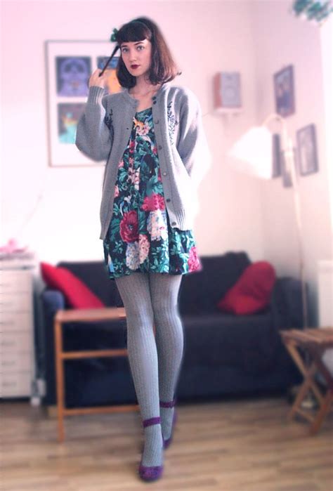 Floral Dress Colored Tights Outfit Tights Outfit Pantyhose Outfits