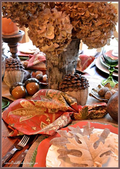 Corner Of Plaid And Paisley Fall Leaves And Acorns Tablescape