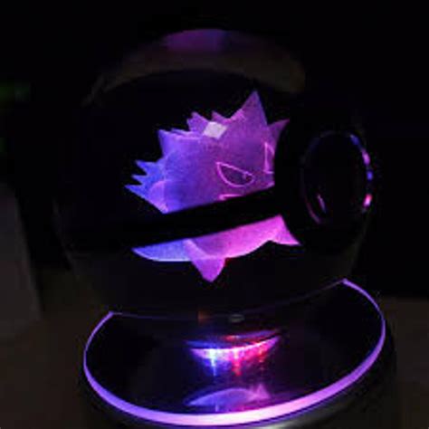 Gengar Crystal Pokeball 3d Led 50mm Large Laser Engraved Night Etsy